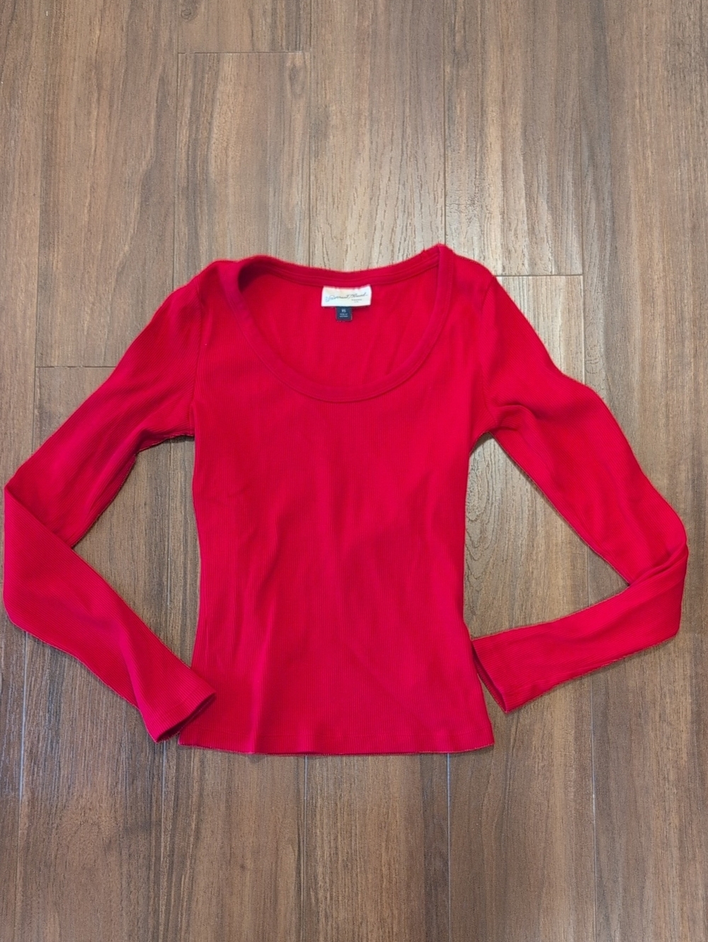 Universal Thread Scoop Neck Long Sleeve Top - Red Ribbed Knit